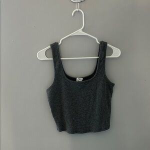 Ribbed Scoop Neck Cropped Tank Top - Charcoal